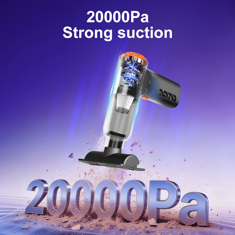 Mini Car Vacuum Cleaner 20000Pa, 130,000RPM Brushless Motor, 4000mAh Battery, Dual Nozzles for Car/Home/Keyboard & Vacuum Storag