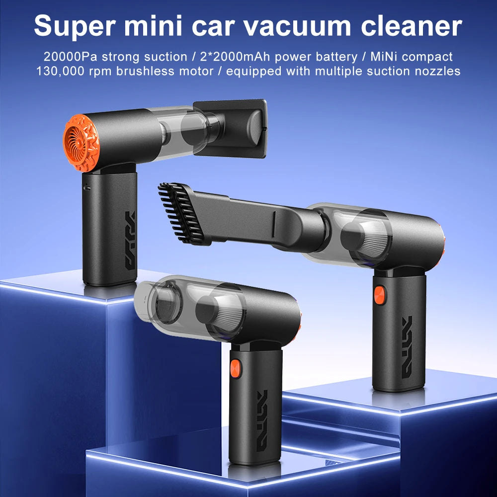 Mini Car Vacuum Cleaner 20000Pa, 130,000RPM Brushless Motor, 4000mAh Battery, Dual Nozzles for Car/Home/Keyboard & Vacuum Storag