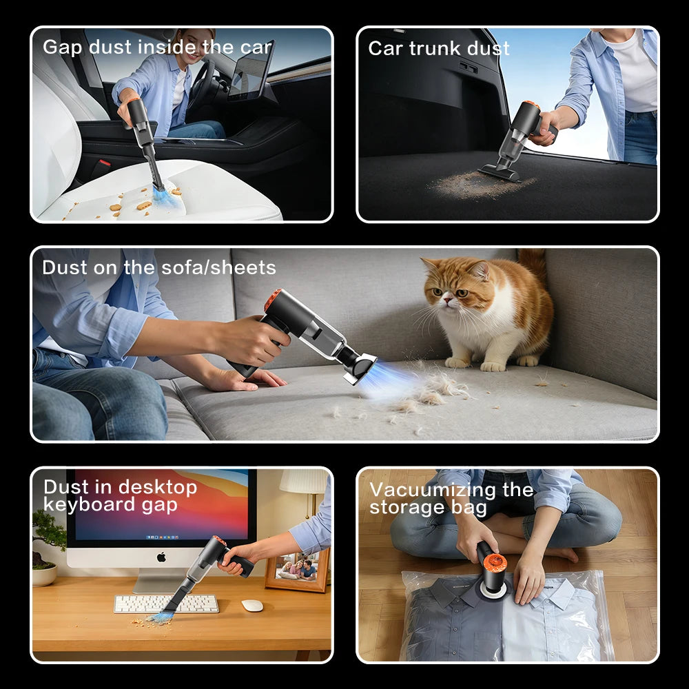 Mini Car Vacuum Cleaner 20000Pa, 130,000RPM Brushless Motor, 4000mAh Battery, Dual Nozzles for Car/Home/Keyboard & Vacuum Storag