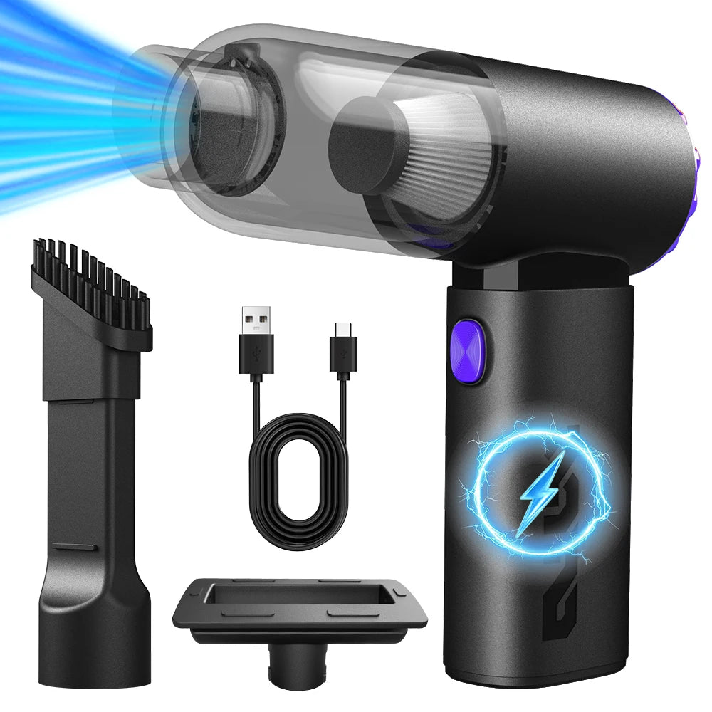 Mini Car Vacuum Cleaner 20000Pa, 130,000RPM Brushless Motor, 4000mAh Battery, Dual Nozzles for Car/Home/Keyboard & Vacuum Storag
